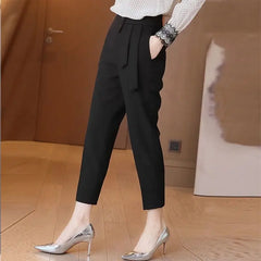 Leisure Women's High Waist Solid Color Slim Straight Pants