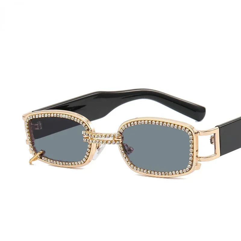 New Ladies Square Small Frame Diamond Sunglasses with inner Ring