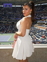 Chic Off-Shoulder Halter Neck Blazer Dress in Elegant Color