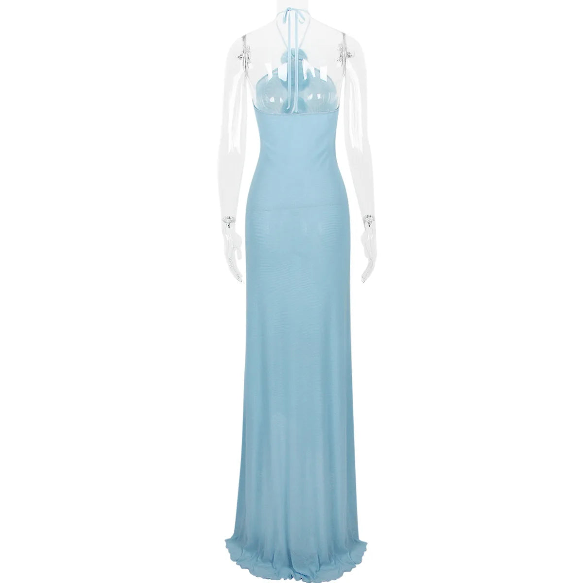 Light Blue Halter Maxi Dress for Evening Parties