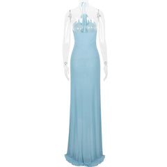 Light Blue Halter Maxi Dress for Evening Parties