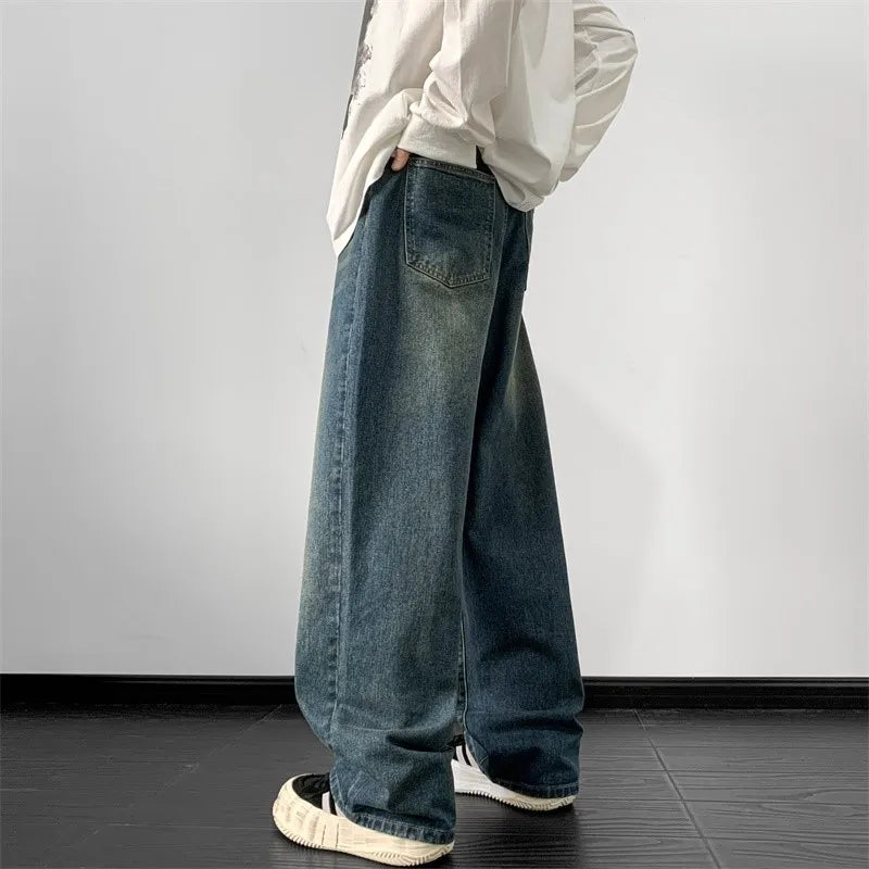 Men's Wide-Leg Baggy Jeans – Loose Straight Denim Streetwear Pants