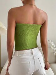 Women’s Backless Knitted Off Shoulder Halter Crop Top Camisole