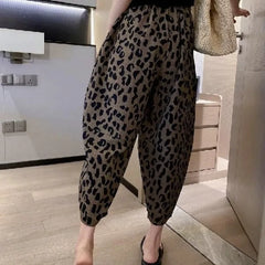 Women's Leopard Patchwork High-Waisted Elasticized Harlan Pants