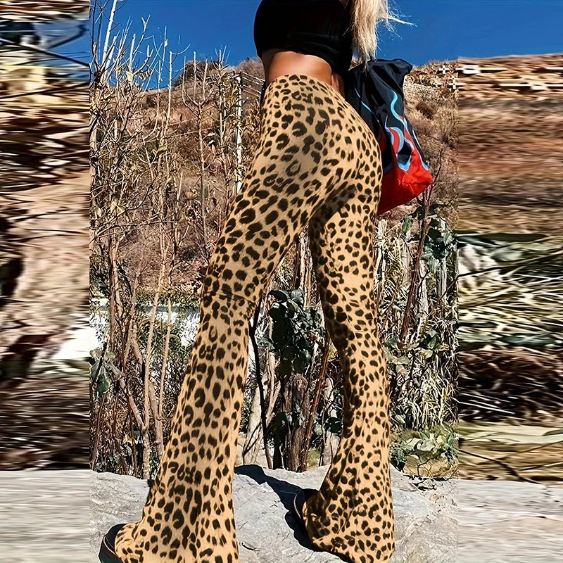 Women's High-Waisted Leopard Print Flared Leggings