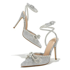 Designer Butterfly-Knot Crystal Buckle Strap Women Pumps Elegant High Heels