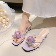 Women's Flower Open-Toed High Heels Slippers for Elegant Parties