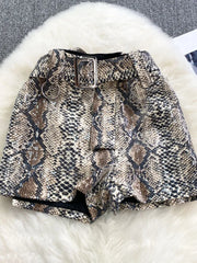 Winter Leopard Print High Waist Casual Wide Leg Thermal Shorts