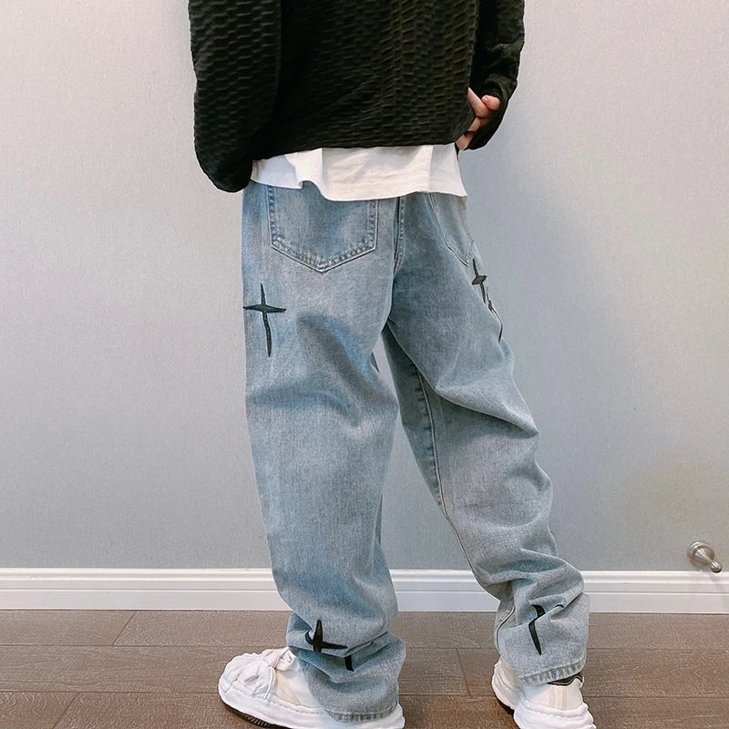 Men's Baggy Wide-Leg Printed Jeans