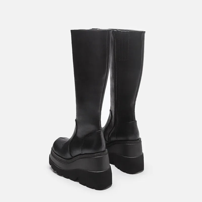 Fashion Wedge-Heeled Mid-Tube Boots for Ladies in Gothic Style