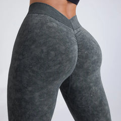 Women's V Back Butt Lifting Nylon Leggings for Gym and Yoga