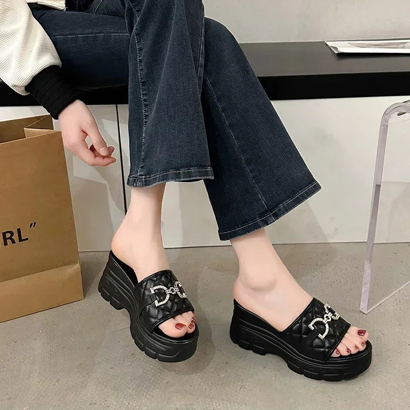 Women's Luxury Open Toe Chain Wedges High Heels Summer Sandals