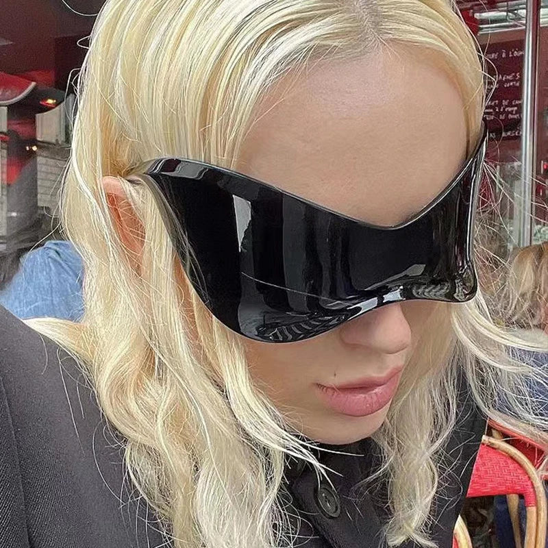 Oversized Silver Shield Sunglasses for Women Fashion Punk Style