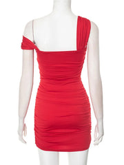 One Shoulder Ruched Asymmetrical Red Black Dress for Parties