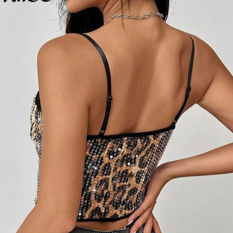 Leopard Print Sequin Patchwork Camisole