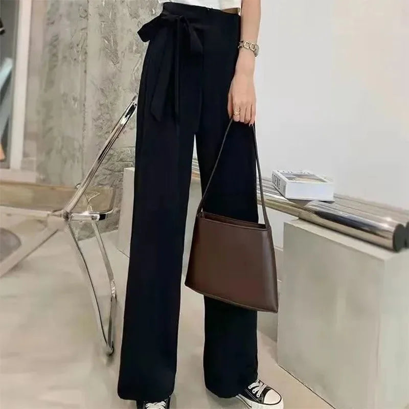 Women's Solid Color Summer High Waist Wide Leg Pants with Pockets