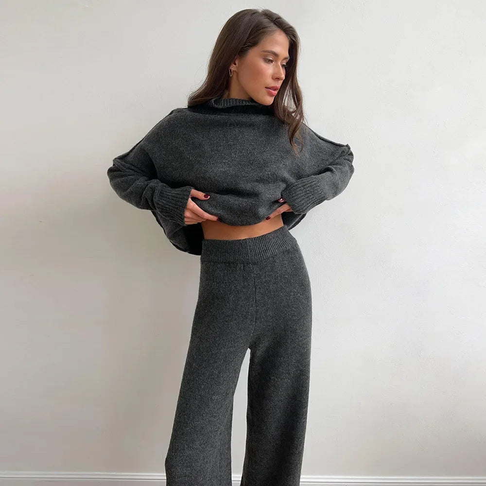 Ensemble pull à col roulé et pantalon ample et décontracté pour femme