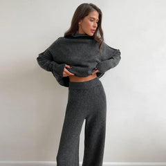 Women's Loose Casual Turtleneck Sweater and Trousers Set