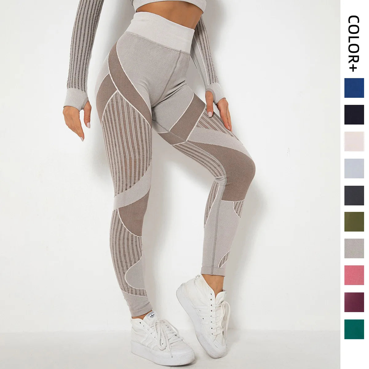 High Waist Seamless Stripes Leggings for Women Yoga and Gym