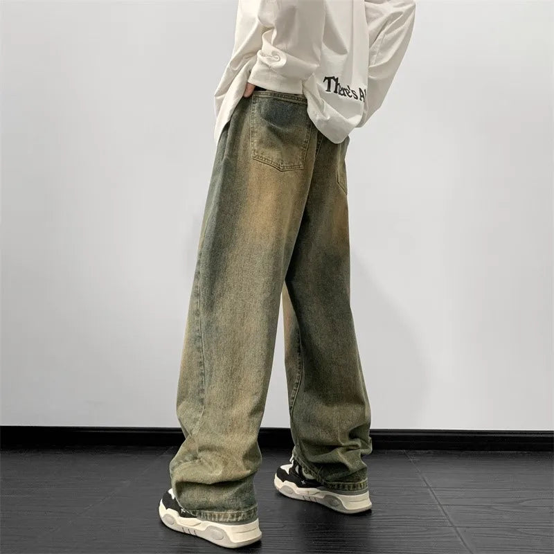 Men's Wide-Leg Baggy Jeans – Loose Straight Denim Streetwear Pants