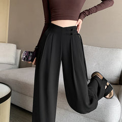 Women's High-Waisted Wide-Leg Trousers – Adjustable Belt Pleated Loose Pants