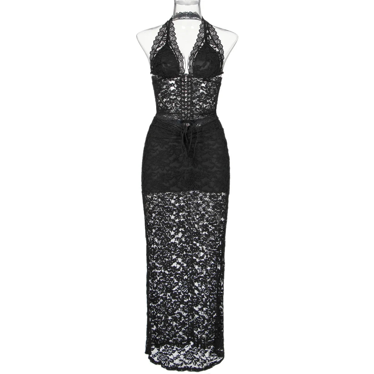 Hater Sheer Lace Bandage Maxi Dress Co-ord Set