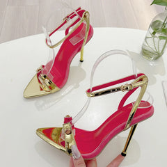 Gold Silver Ankle Strap High Heels for Women Wedding Banquet