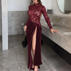 Women's Mesh See-Through Lace Maxi Skirt Jumpsuit Suit