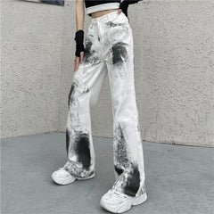 Simplicity Vintage Tie Dye Wide Leg Jeans with Multiple Pockets