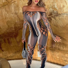 See-Through Hollow Neck Full Sleeve Jumpsuit for Women