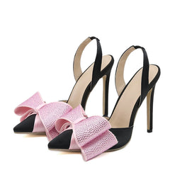 Women's Slingback Sandals with Crystal Bowknot and Pointed Toe High Heels