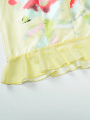 Women's Yellow Strapless Printed Wrap Mini Dress for Beach Holiday