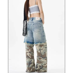 Women's Camouflage Denim Jeans – Baggy Streetwear, High-Waisted, Wide-Leg Style