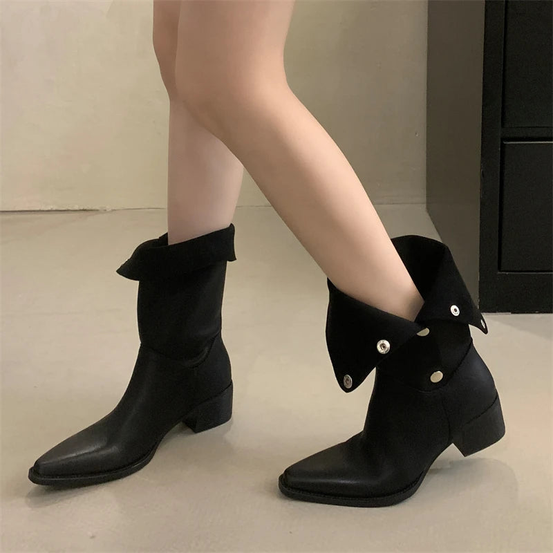 Pointed Toe Women Ankle Boots with Buckle Strap and Low Heels