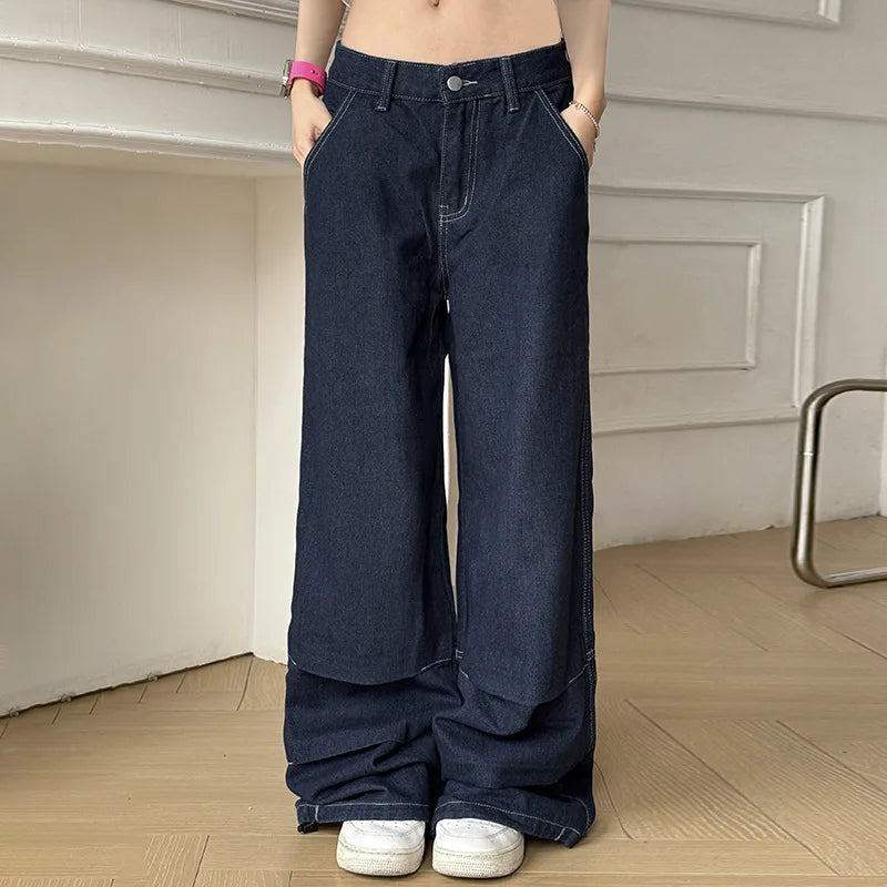 Women's Baggy Denim Wide Leg Pants with Pockets