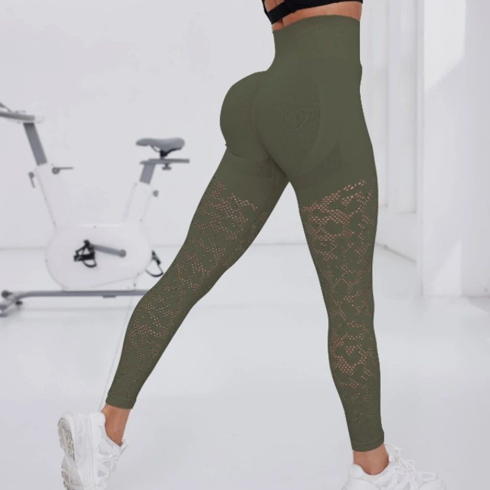 Women's Hollow Out Elastic Butt Lifting Gym Leggings for Yoga