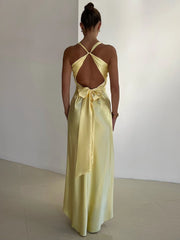 Satin Bow Backless Maxi Dress for Women