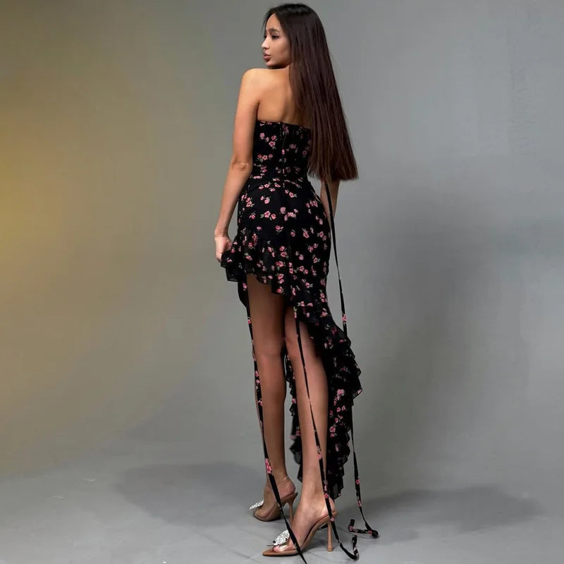 Robe longue fendue à fleurs élégante, parfaite pour toutes les fêtes