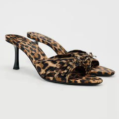 Women’s Bow Knot Leopard Print High Heel Slippers in Quality Design