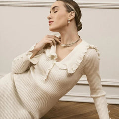 Knit Dress with Ruffle Details for Autumn and Winter Seasons