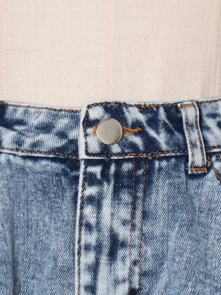 Short en jean taille haute à imprimé patchwork avec poches pour femme 