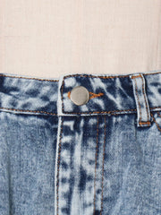 High Waist Solid Patchwork Denim Shorts with Pockets for Women