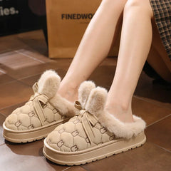 Women’s Casual Waterproof Plush Warm Slippers for Winter Outdoor