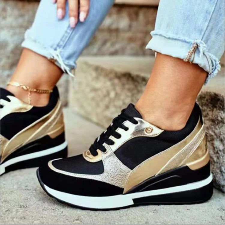 Women's Casual Gold Color Wedge Heel Sport Sneakers