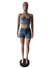 Denim Crop Top and Biker Shorts Two-Piece Summer Set