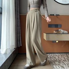 Women's High-Waisted Wide-Leg Trousers – Adjustable Belt Pleated Loose Pants