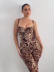 Leopard Print Sleeveless Jumpsuit for Women - Stretchy Workout Fit