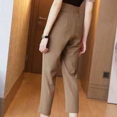 Leisure Women's High Waist Solid Color Slim Straight Pants