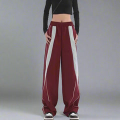 Spring Autumn Women Striped Wide Leg Sweatpants in Vintage Style