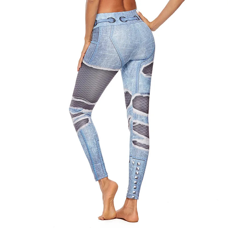 Pantalon de yoga push-up en denim imprimé pour femme - Legging de fitness taille haute 